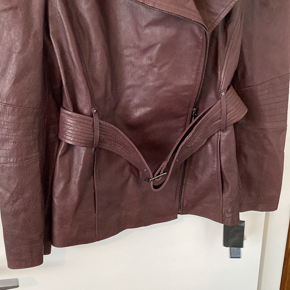 NWT KENNETH COLE Genuine Leather Belted Jacket. Maroon/red burgundy, Size XL - Picture 5 of 8